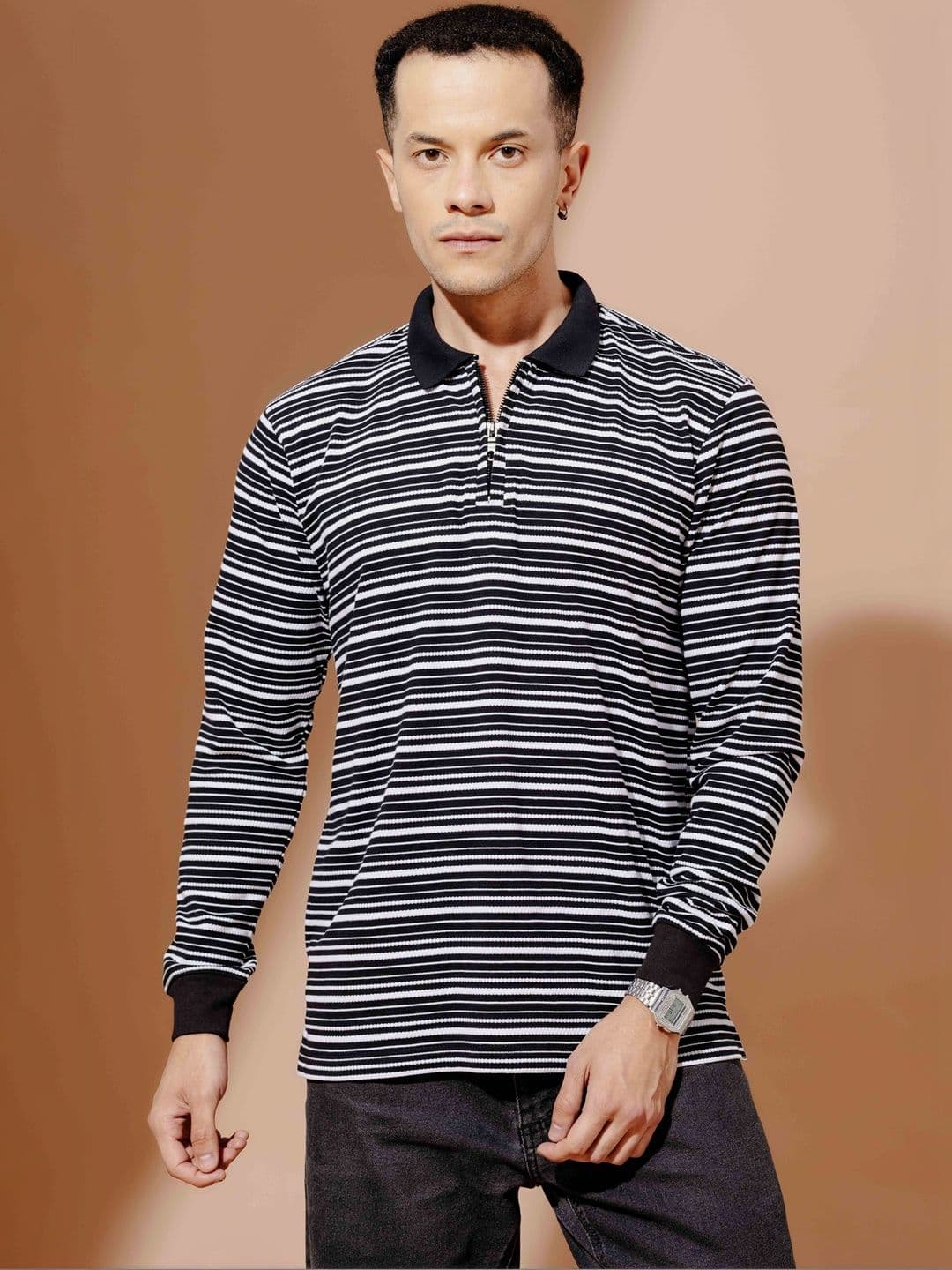 GRITSTONES Men Striped Polo Collar Pure Cotton T-shirt - view 1
