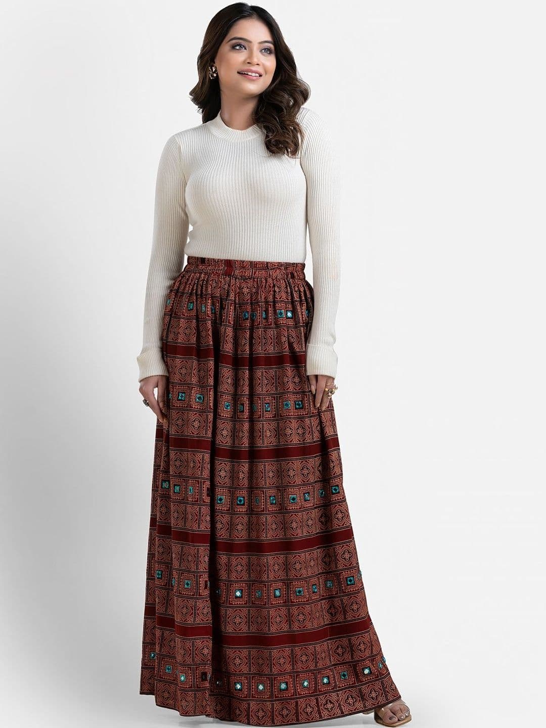 Crazy Needle Women Pure Cotton Blend Self Design Maxi A-Line Skirt - view 1