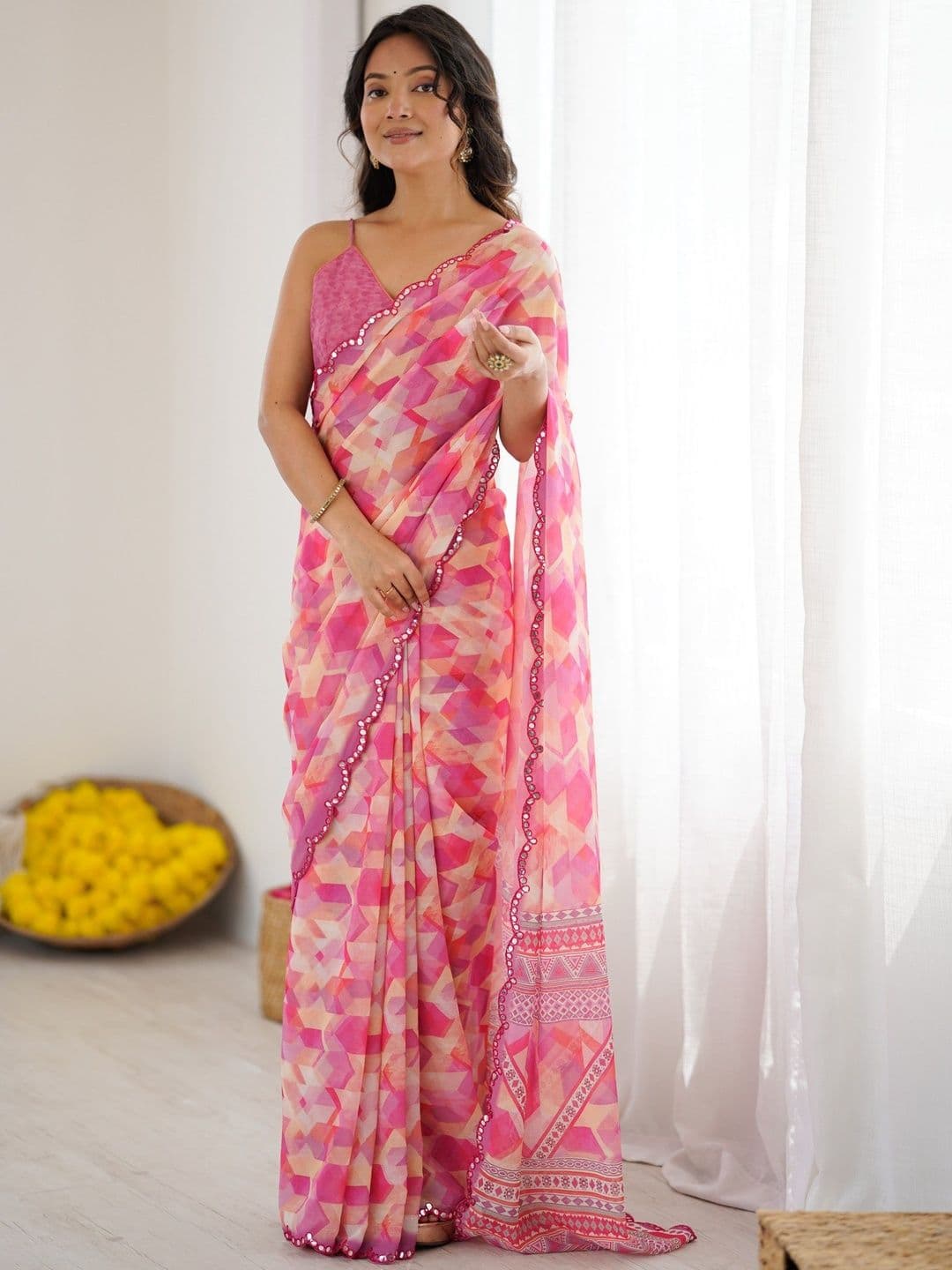 all about you Mirror Work Poly Georgette Designer Saree - view 1