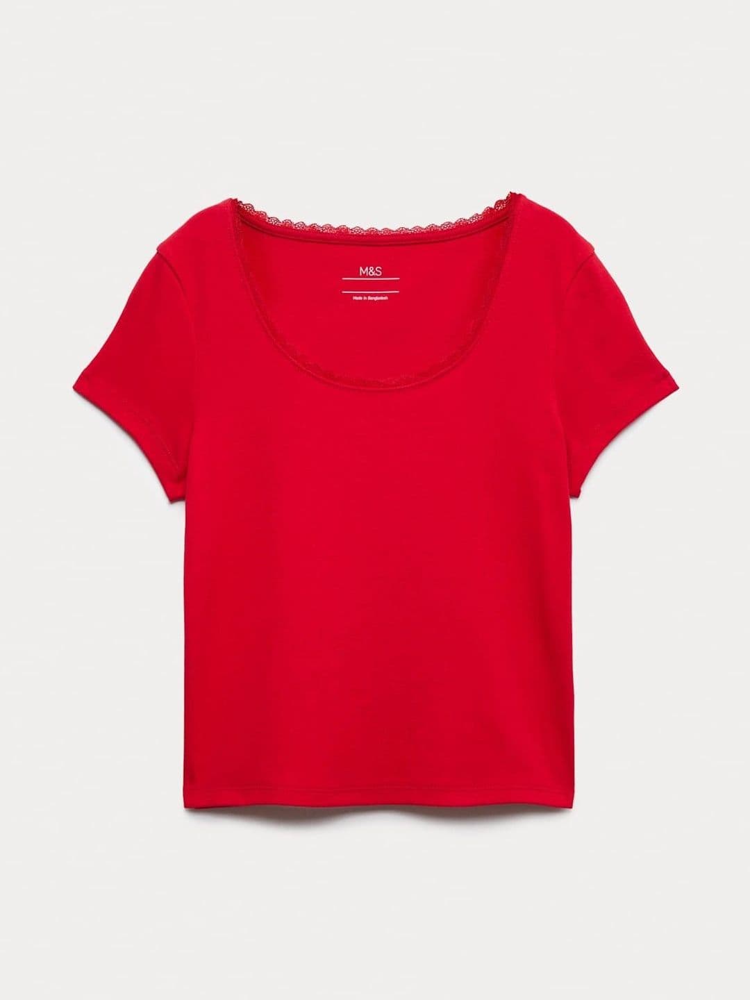 Marks & Spencer Girls Lace Trim Floral Baby Round Neck Short Sleeves T-Shirt - view 1