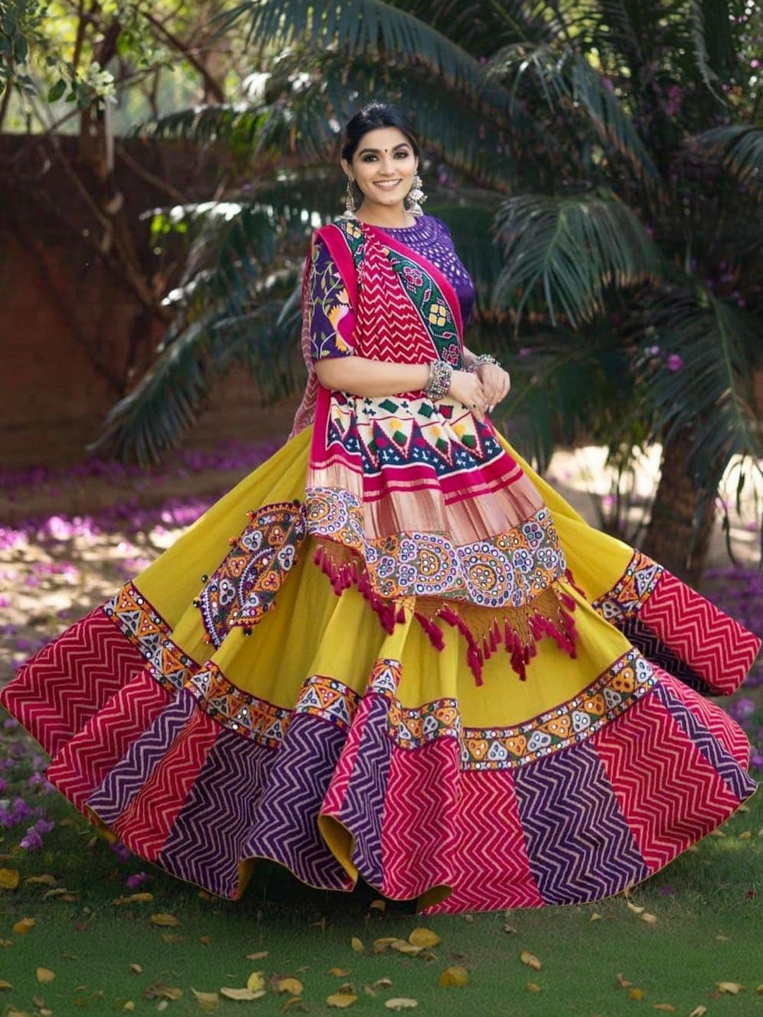 Shubh-Viyan Textiles Printed Mirror Work Semi-Stitched Lehenga & Blouse With Dupatta - view 1