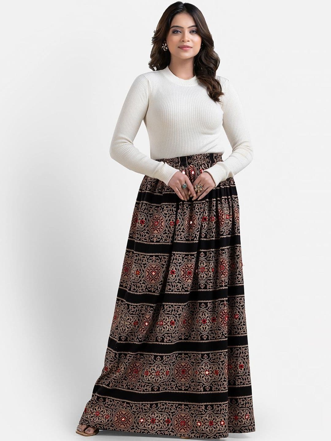 Crazy Needle Women Pure Cotton Blend Self Design Maxi A-Line Skirt - view 1