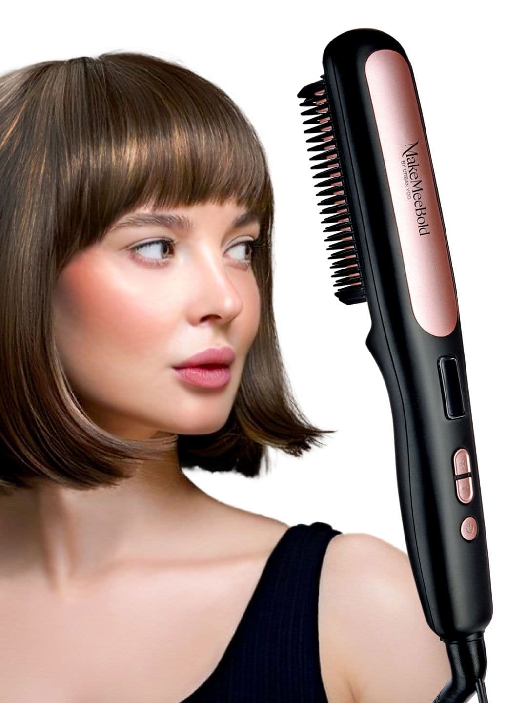 URBANYOG MakeMeeBold Hair Straightening Brush with Ceramic Coated Plates - Black - view 1
