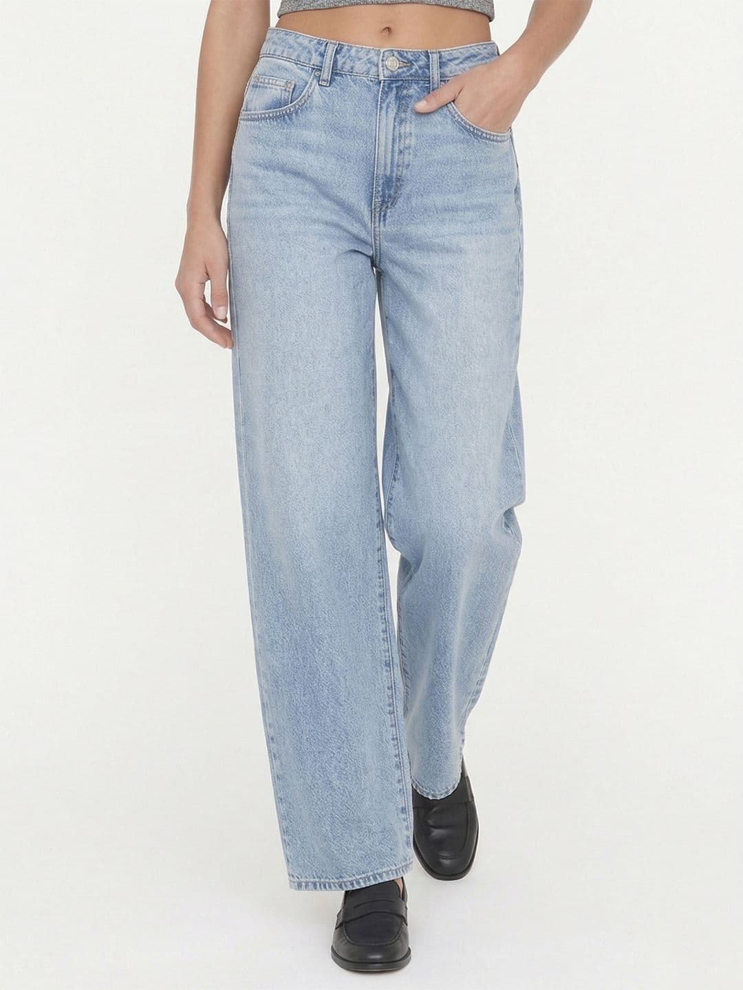 MANGO Women Danila Pure Cotton Wide Leg High-Rise Light Fade Jeans - view 1