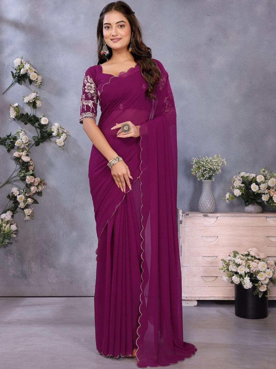 all about you Embroidered Poly Georgette Designer Saree - view 1