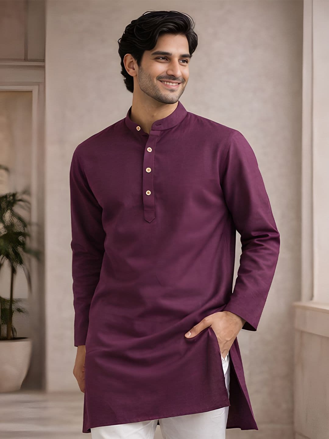 TATTVA Men Thread Work Mandarin Collar Kurta - view 1
