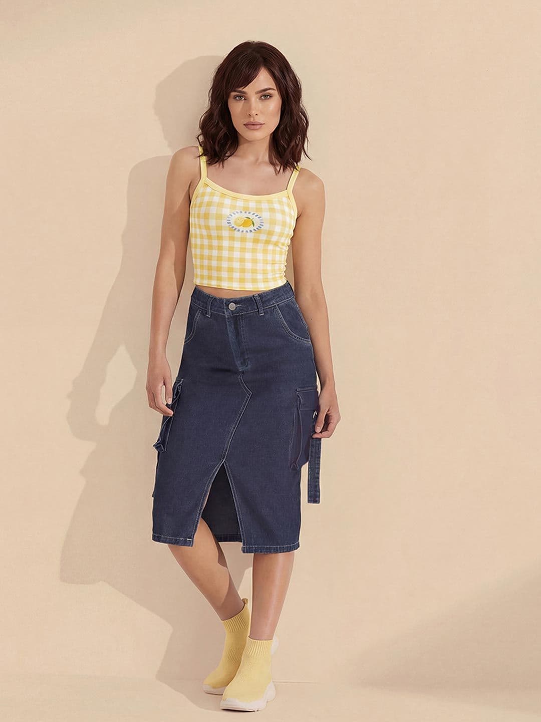 Roadster Women Cotton Front Slit Midi Straight Skirt - view 1