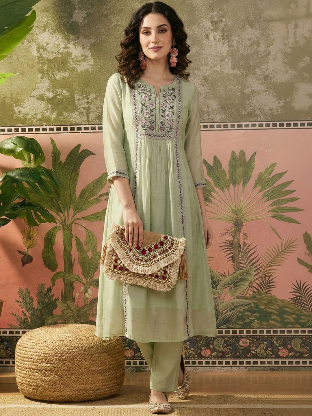 Sangria Embroidered Round Neck Kurta & Trousers - view 1