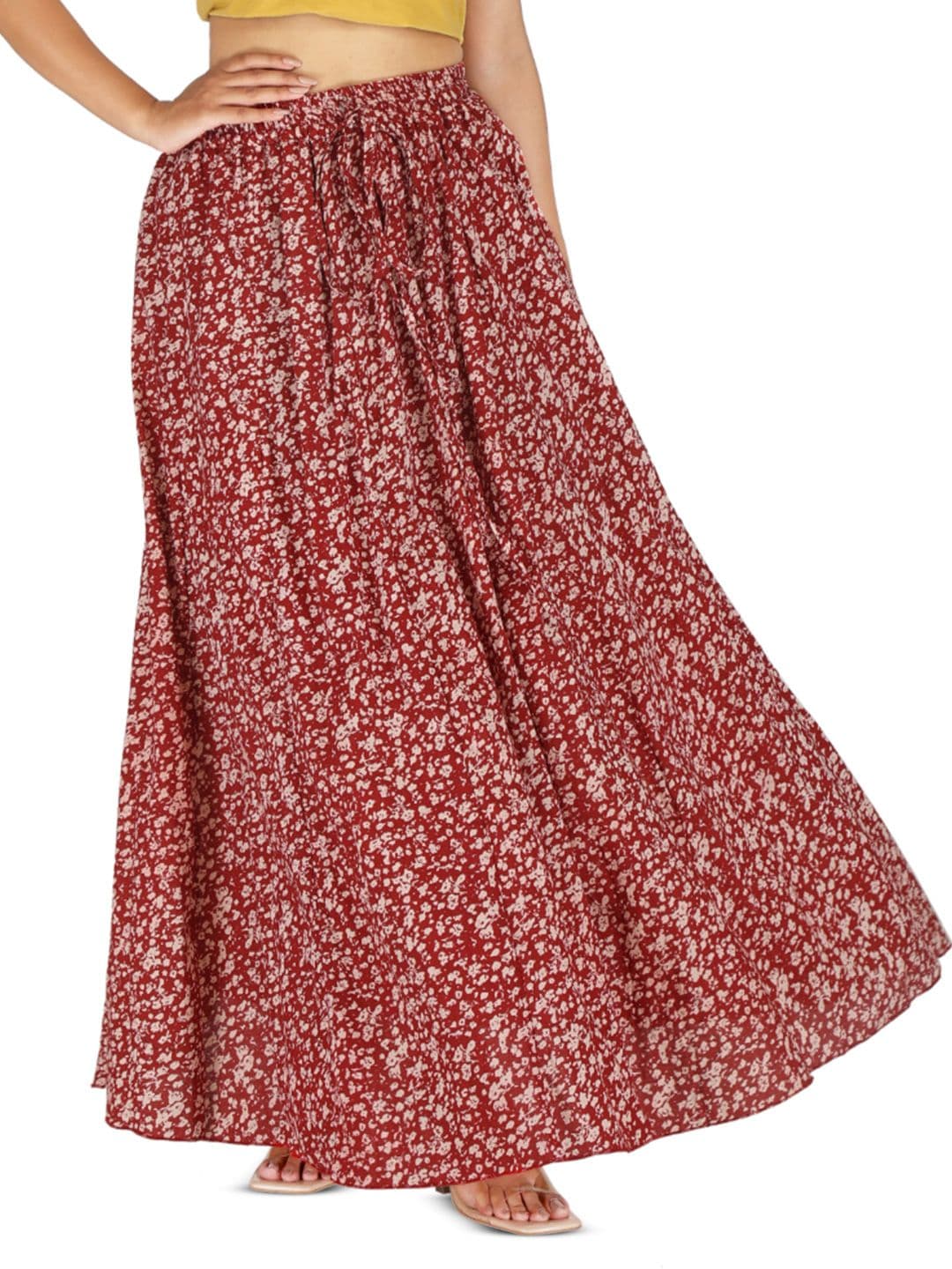 Sttoffa Women Red Printed Flared Maxi Skirt - view 1