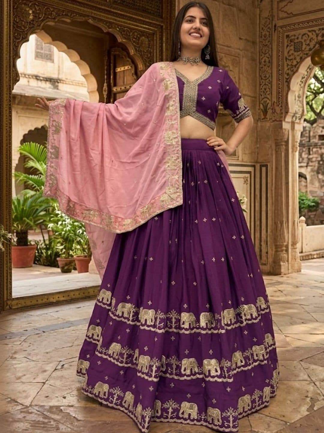 Vetrokart Embroidered Thread Work Semi-Stitched Lehenga & Unstitched Blouse With Dupatta - view 1