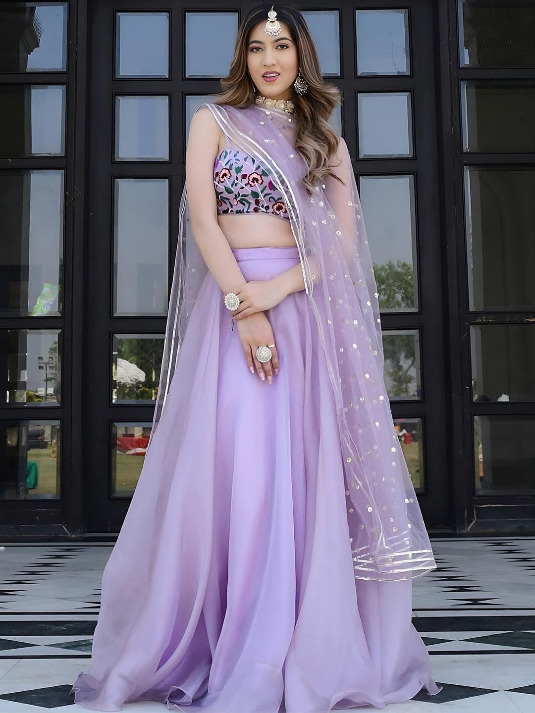 ETHNIC PLUS Embroidered Net Semi-Stitched Lehenga & Unstitched Blouse With Dupatta - view 1