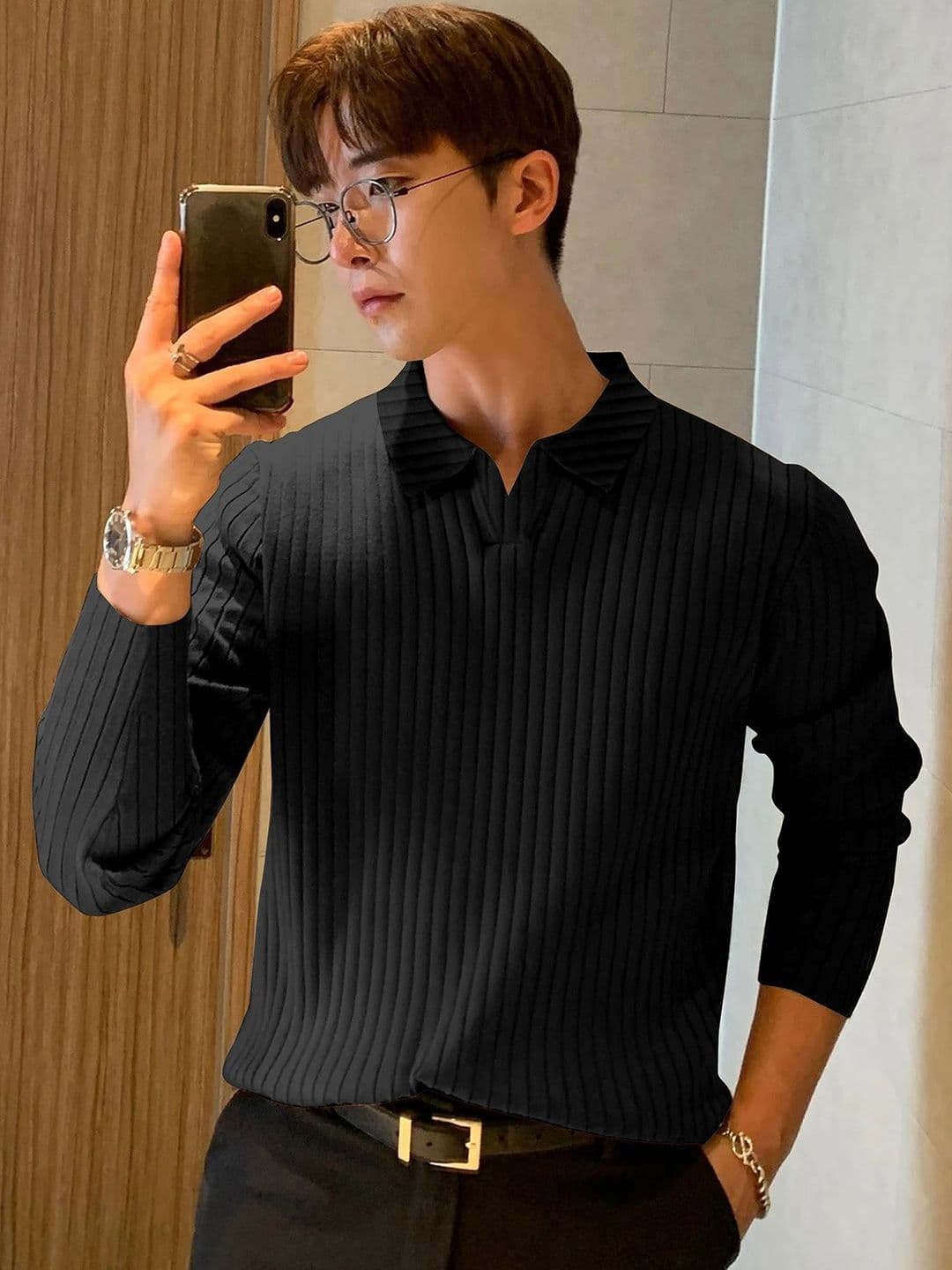 MODALEN Men Textured Polo Collar Tshirts - view 1