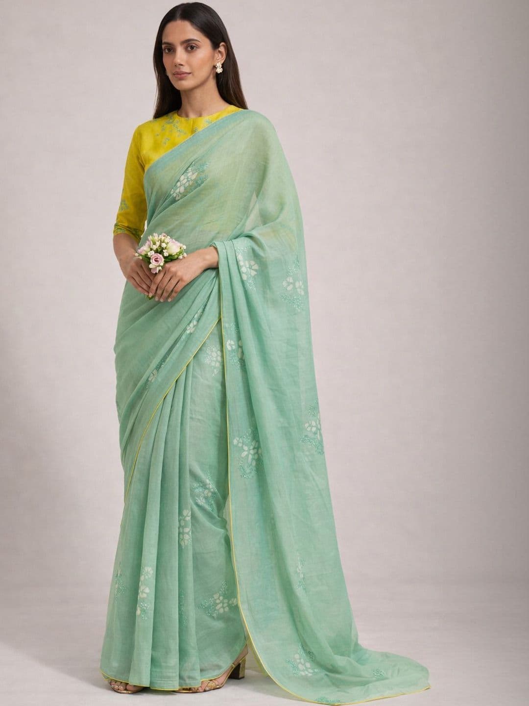 AWRIYA Floral Pure Cotton Saree - view 1