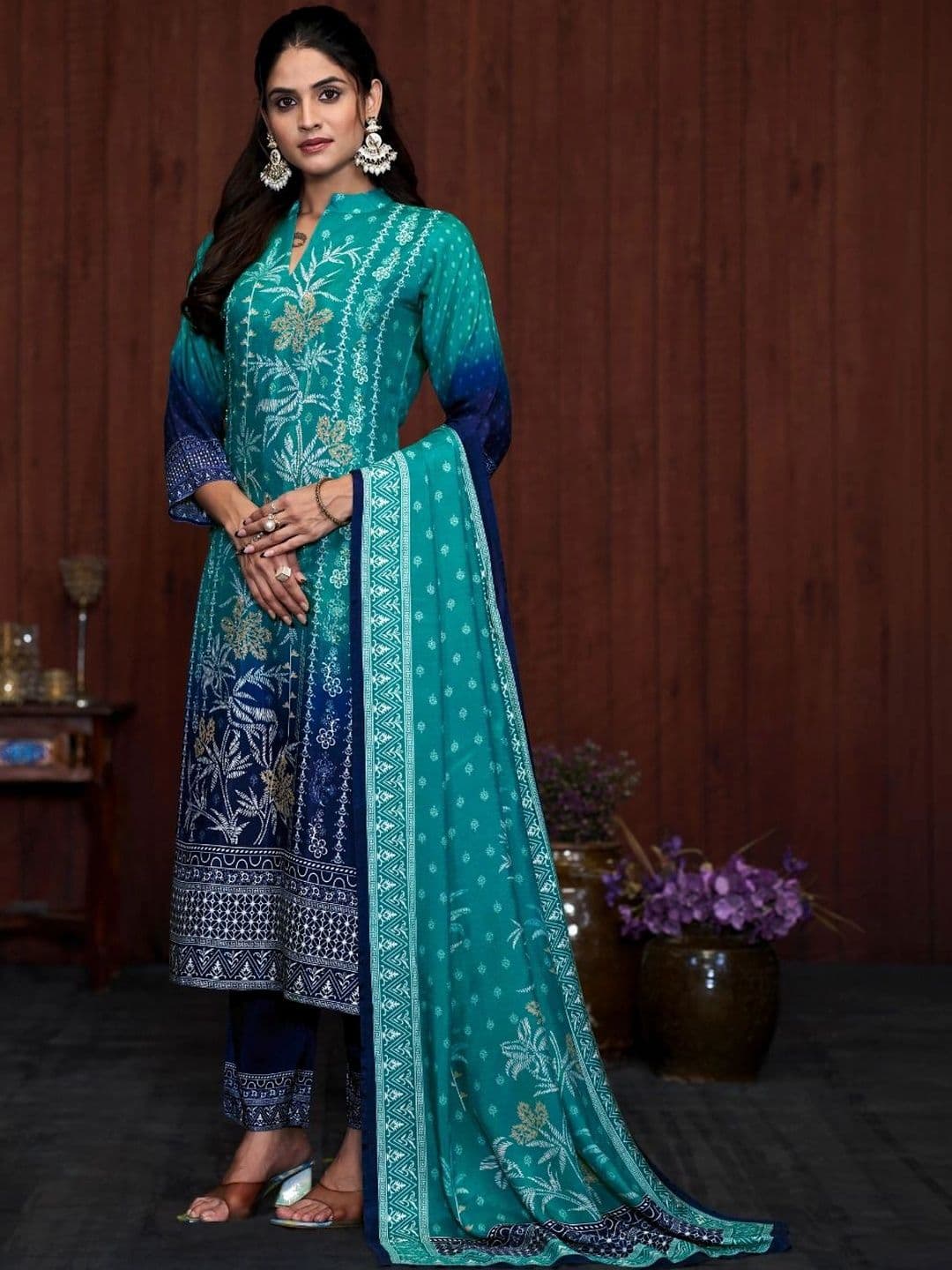 SOURAGYA Women Ethnic Motifs Printed Regular Kurta with Trousers & With Dupatta - view 1