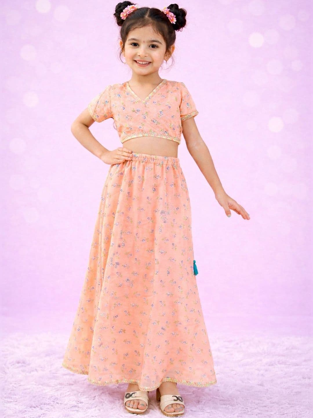 HERE&NOW girls Mint Blossom Floral Printed Lehenga Choli Set - view 1