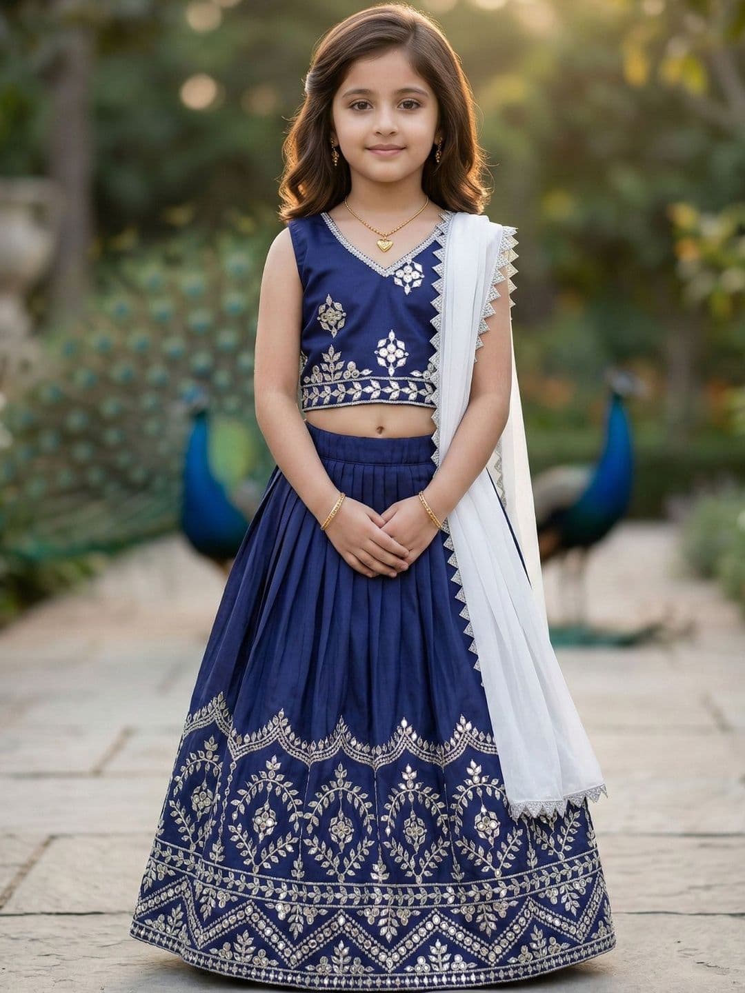 KALINI Girls Embellished Mirror Work Semi-Stitched Lehenga & Blouse With Dupatta - view 1