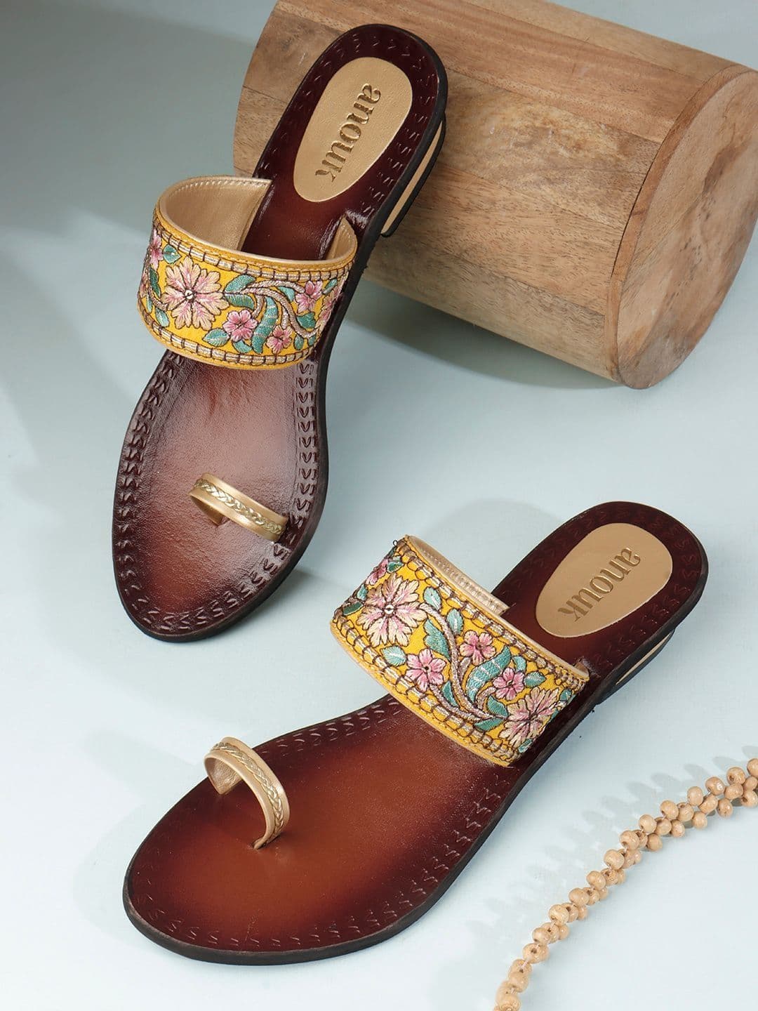 Anouk Embroidered Leather Block Sandals - view 1