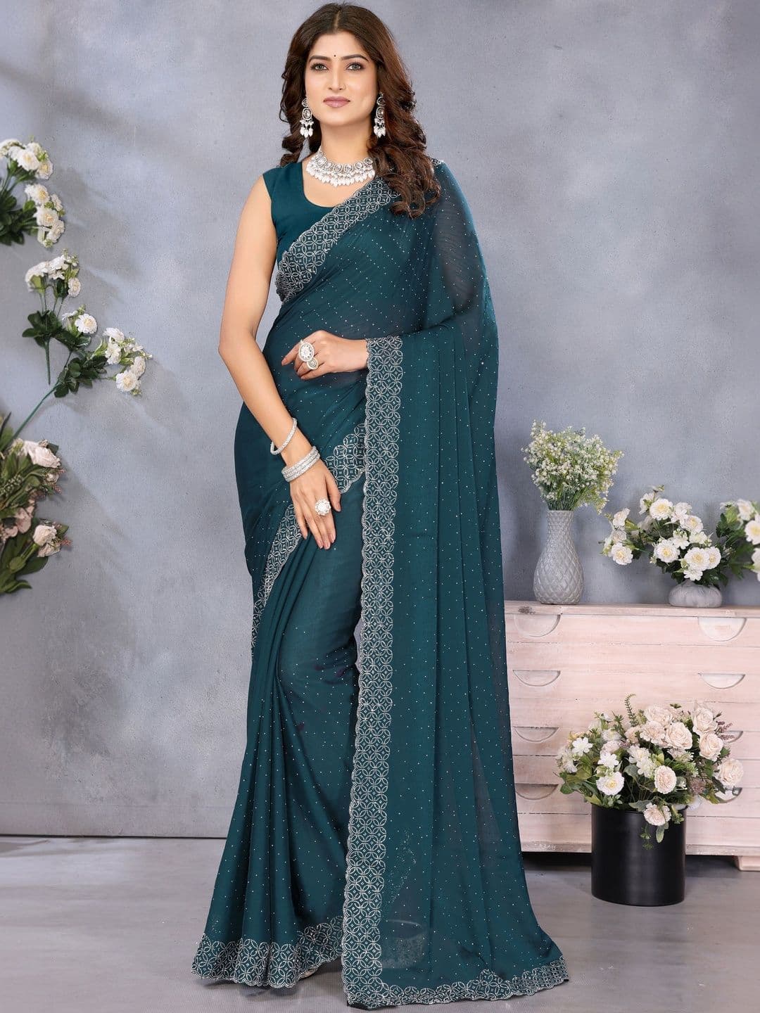 Sangria Embellished Sarees With Unstitched Blouse - view 1