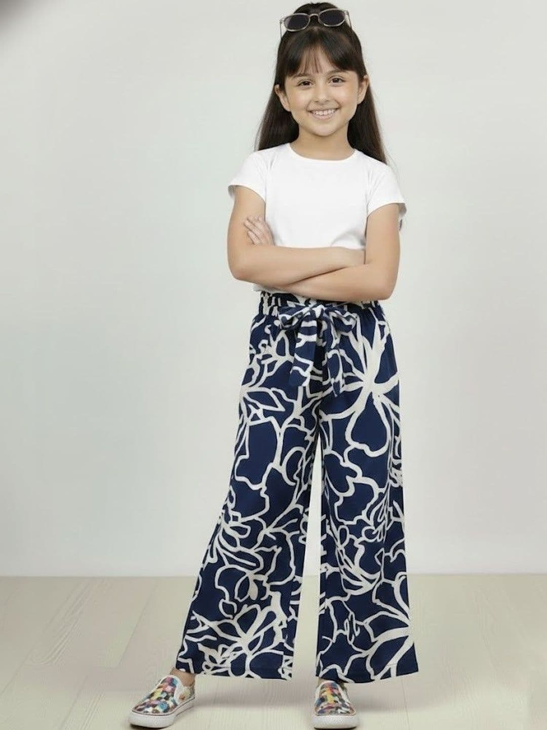 CrayonFlakes Girls Floral Printed Palazzos - view 1