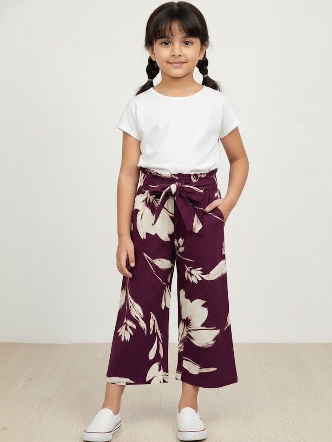 CrayonFlakes Girls Floral Printed Cropped Palazzos - view 1