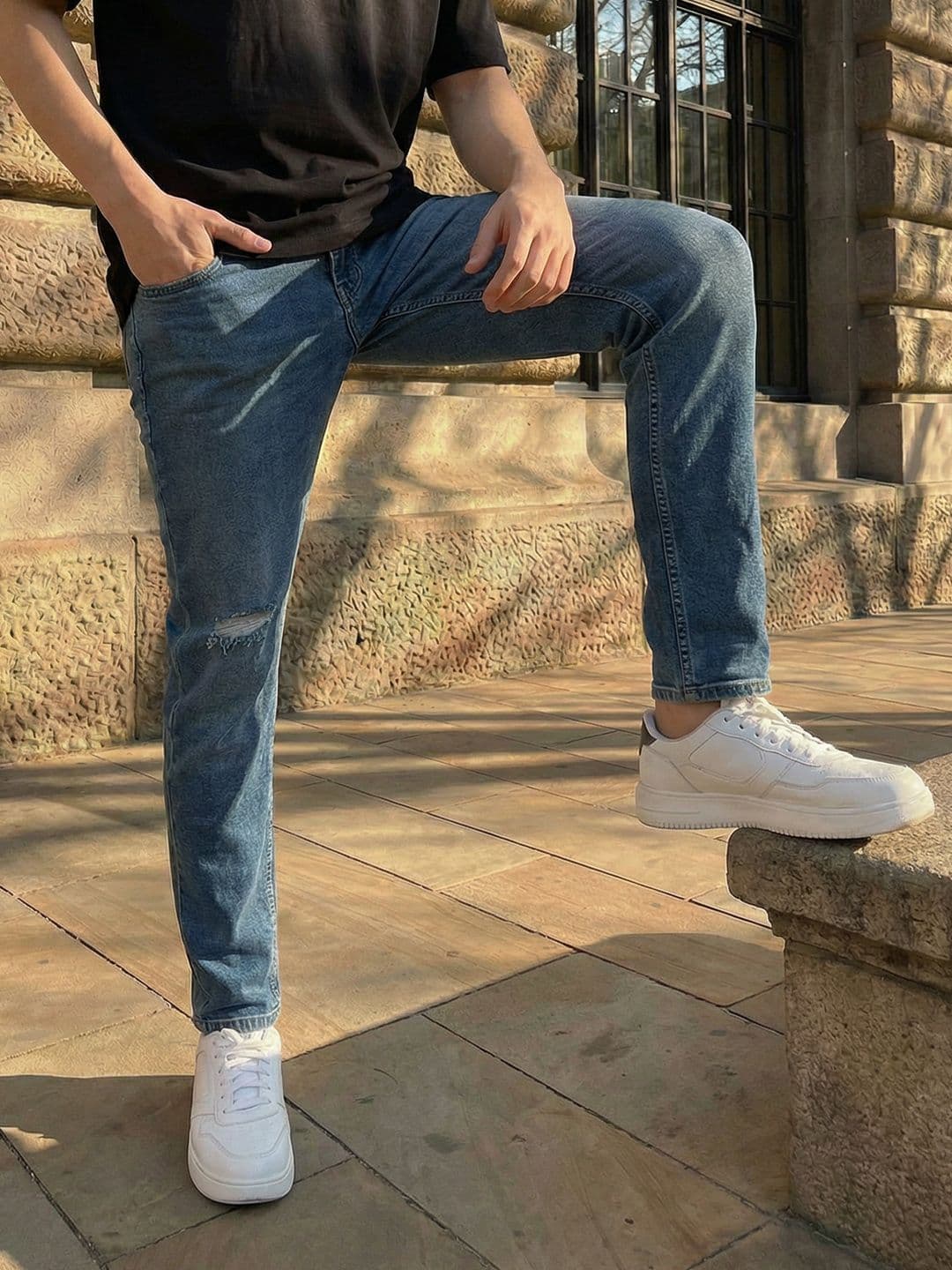 The Roadster Lifestyle Co. Men Slim Tapered Fit Low Distress Heavy Fade Stretchable Jeans - view 1