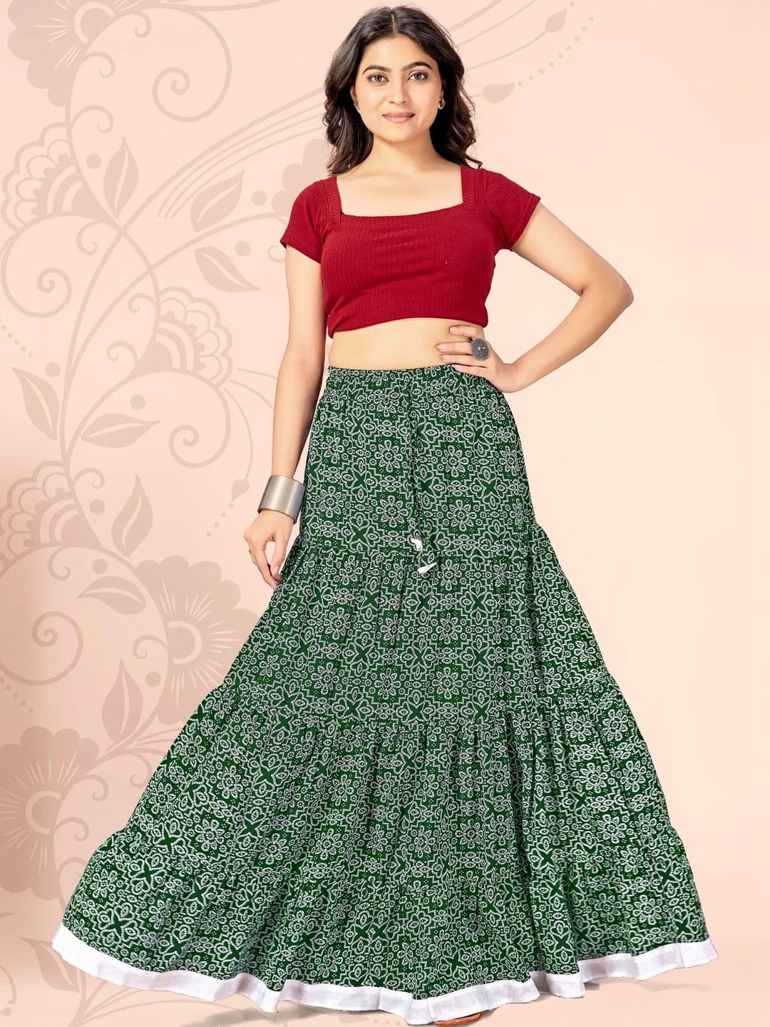 SCUBE DESIGNS Women Cotton Cambric Floral Maxi Flared Skirt - view 1