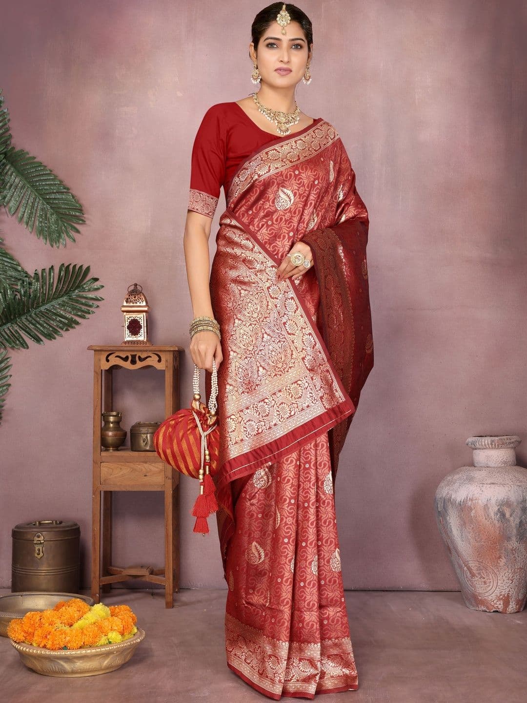 Anouk Woven Design Zari Art Silk Heavy Work Saree - view 1
