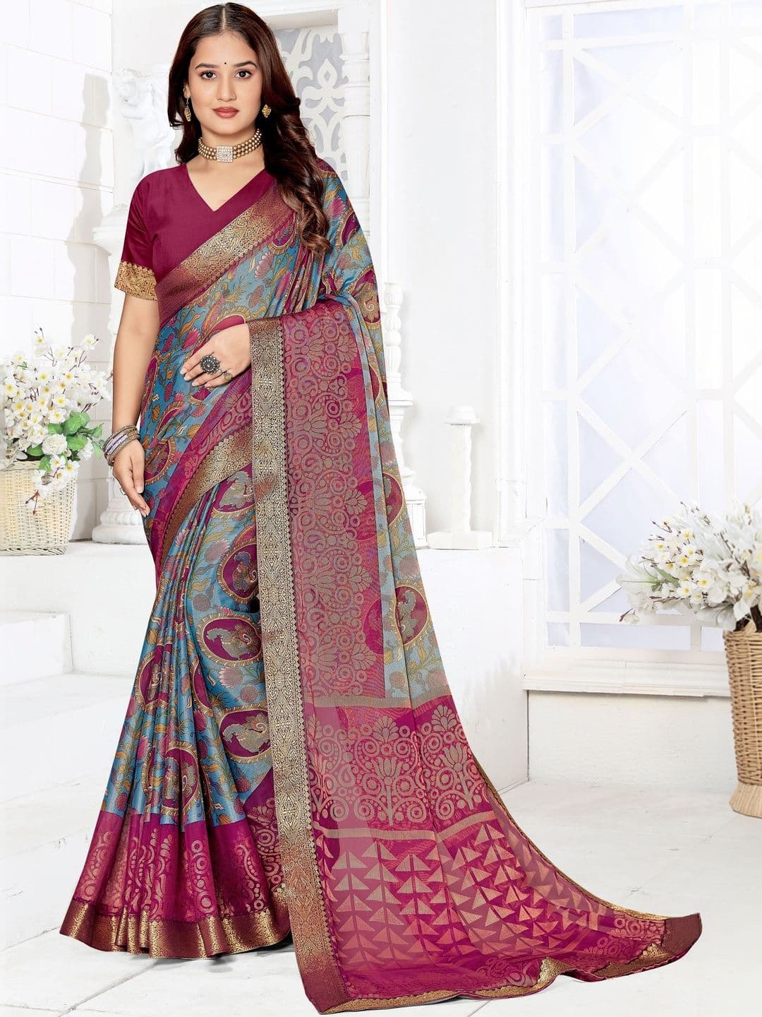 Anouk Ethnic Motifs Brasso Saree - view 1