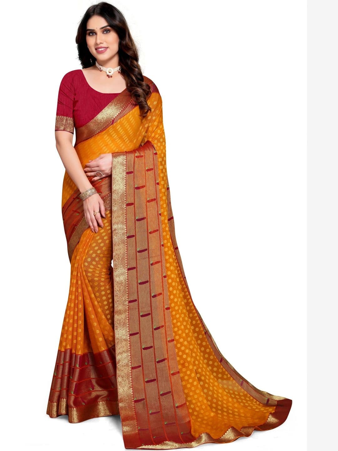 Sangria Printed Banarasi Sarees With Unstitched Blouse - view 1