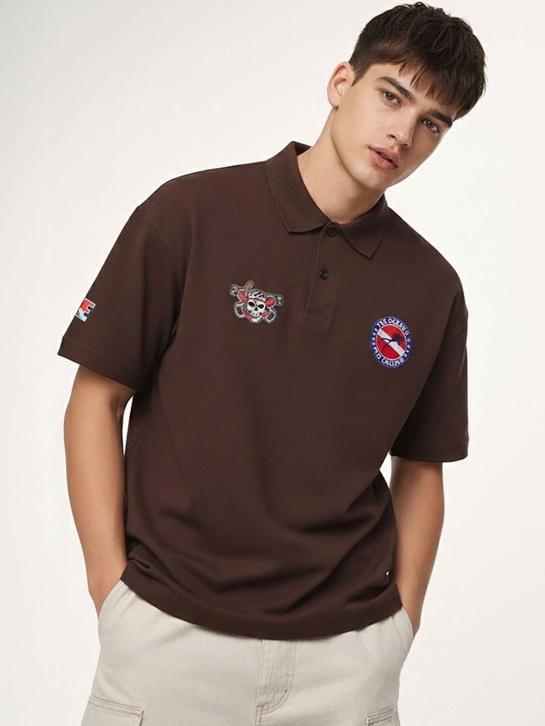 glitchez Men Printed Polo Collar Applique T-shirt - view 1
