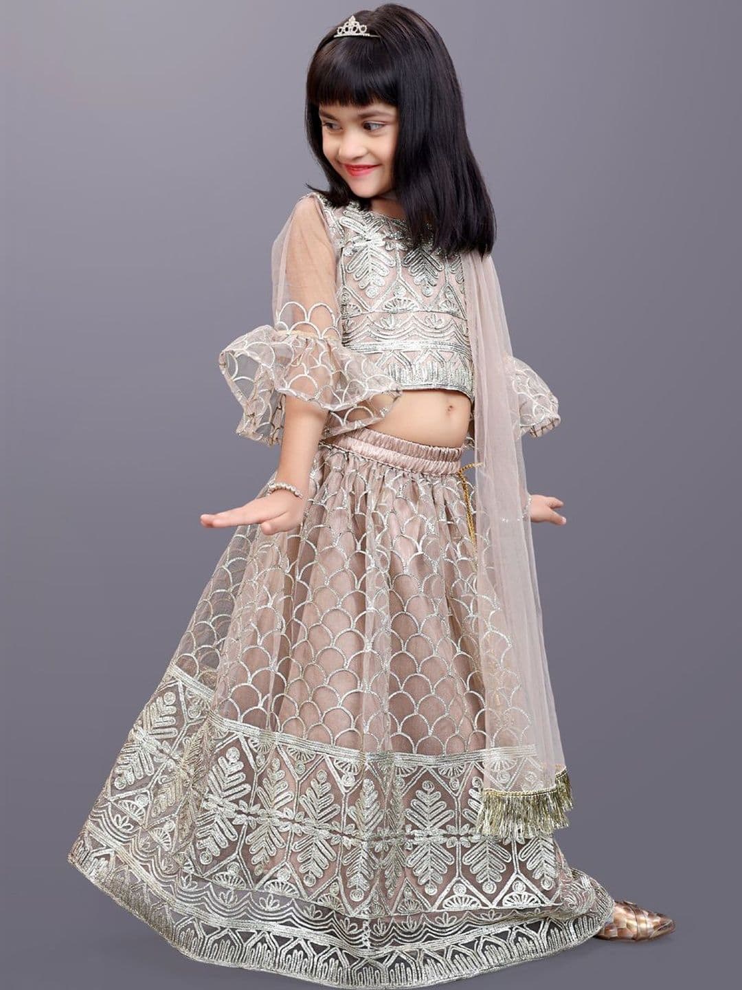 KALINI Girls Embroidered Thread Work Semi-Stitched Lehenga & Blouse With Dupatta - view 1