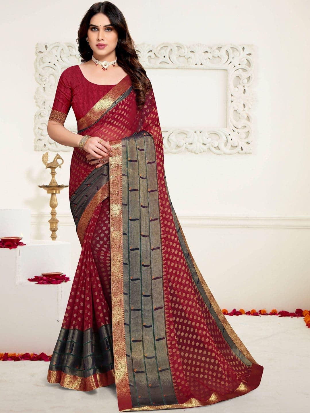Anouk Woven Design Zari Brasso Saree - view 1