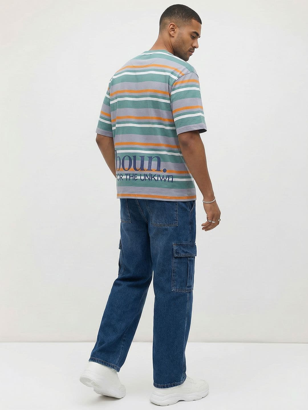 The Roadster Life Co. Striped Drop-Shoulder Sleeves Relaxed Fit T-shirt - view 1
