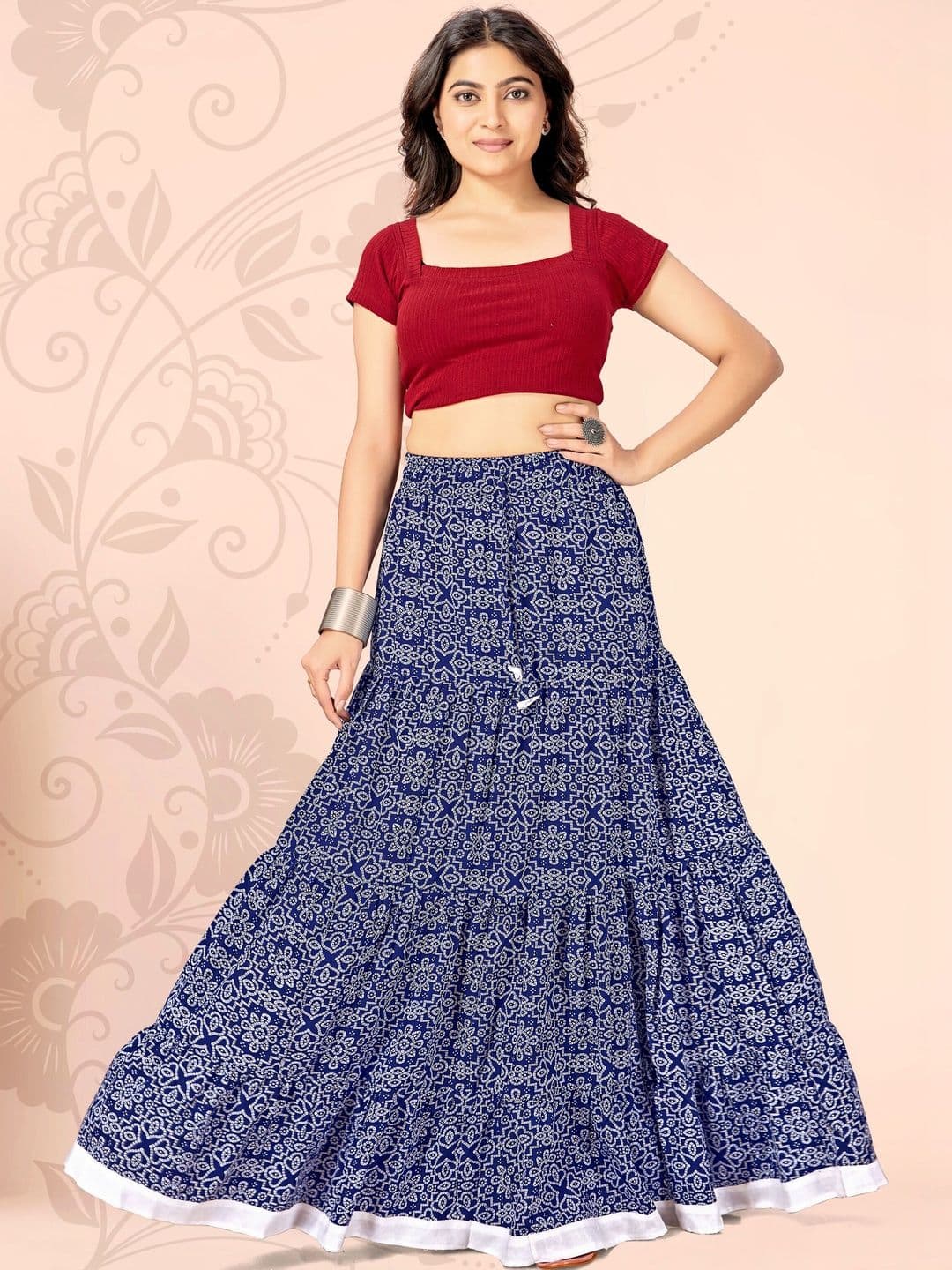 SCUBE DESIGNS Women Cotton Cambric Floral Maxi Flared Skirt - view 1