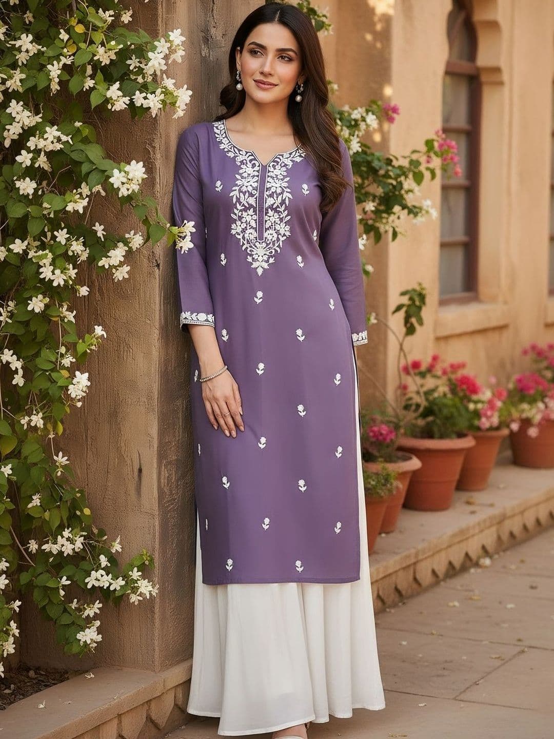 FORKEY Women Ethnic Motifs Embroidered Thread Work Kurta - view 1