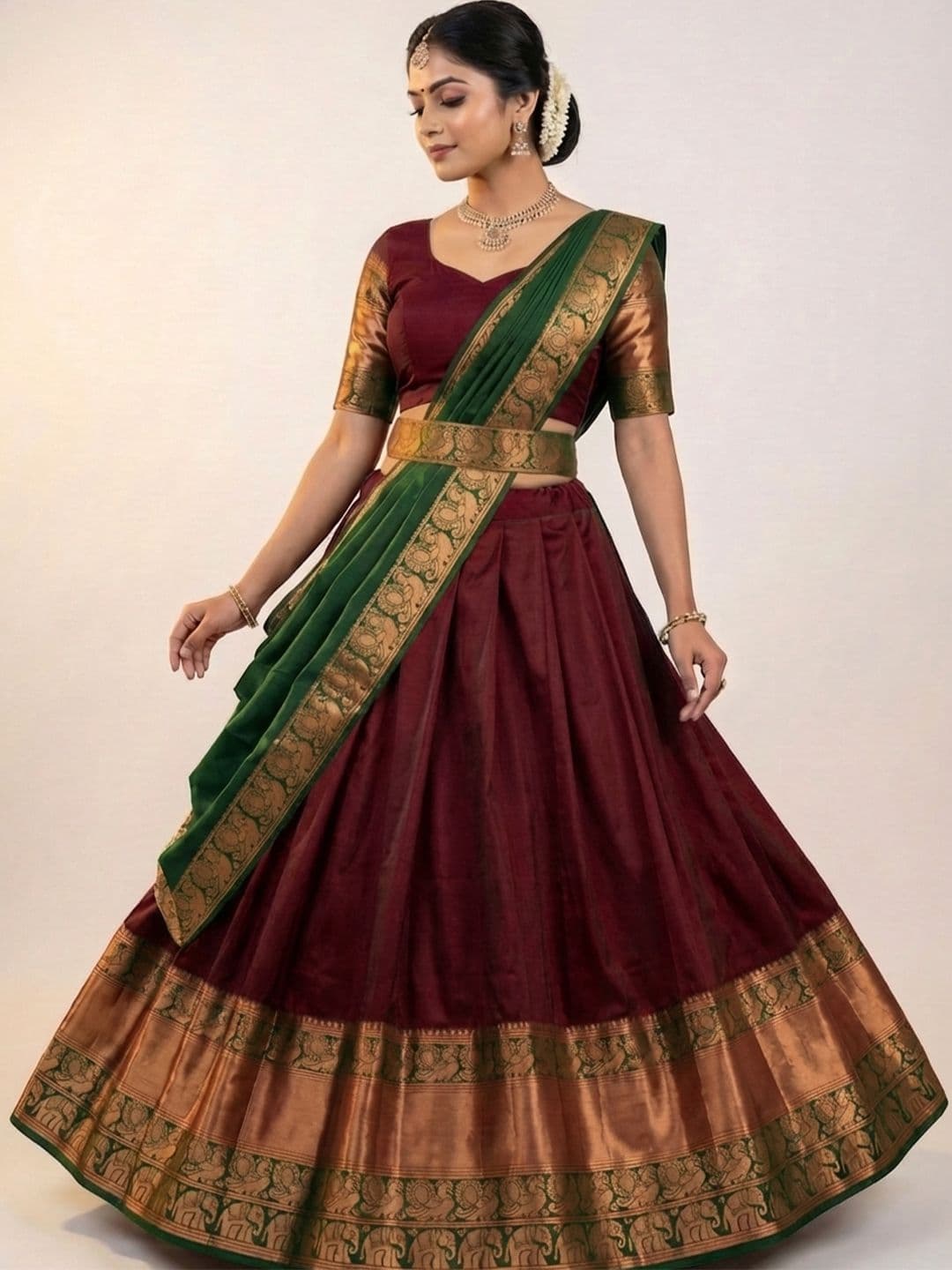 SHAVIDR ENTERPRISE Block Print Unstitched Lehenga & Blouse With Dupatta - view 1