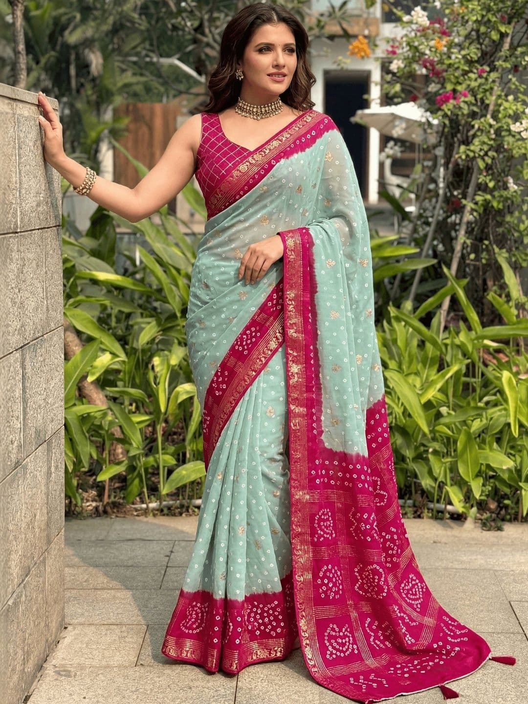 KALINI Bandhani Printed Georgette Sarees - view 1