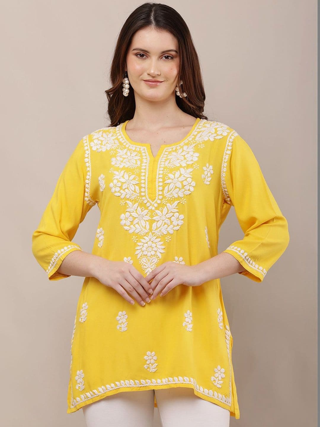 Nature thread Embroidered Chikankari Handloom Chikankari Kurti - view 1