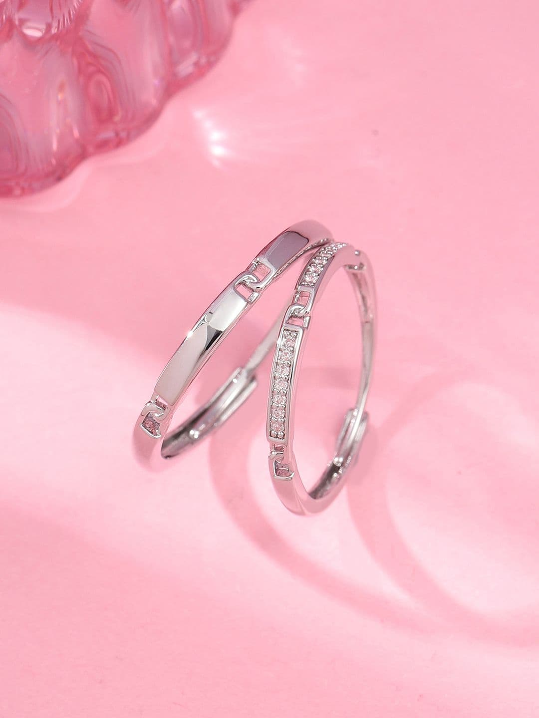 SALTY Unisex Set Of 2 Regal Radiance Stone Studded Ring For Girlfriend & Boyfriend - view 1