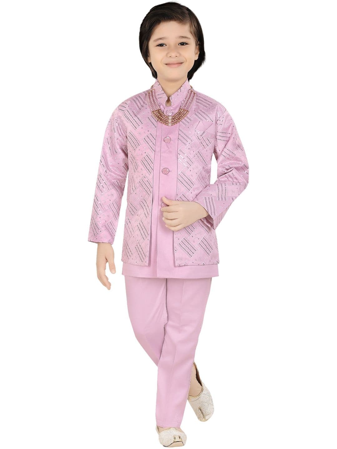 joley poley Boys Sequin Embroidered Mandarin Collar Sherwani
