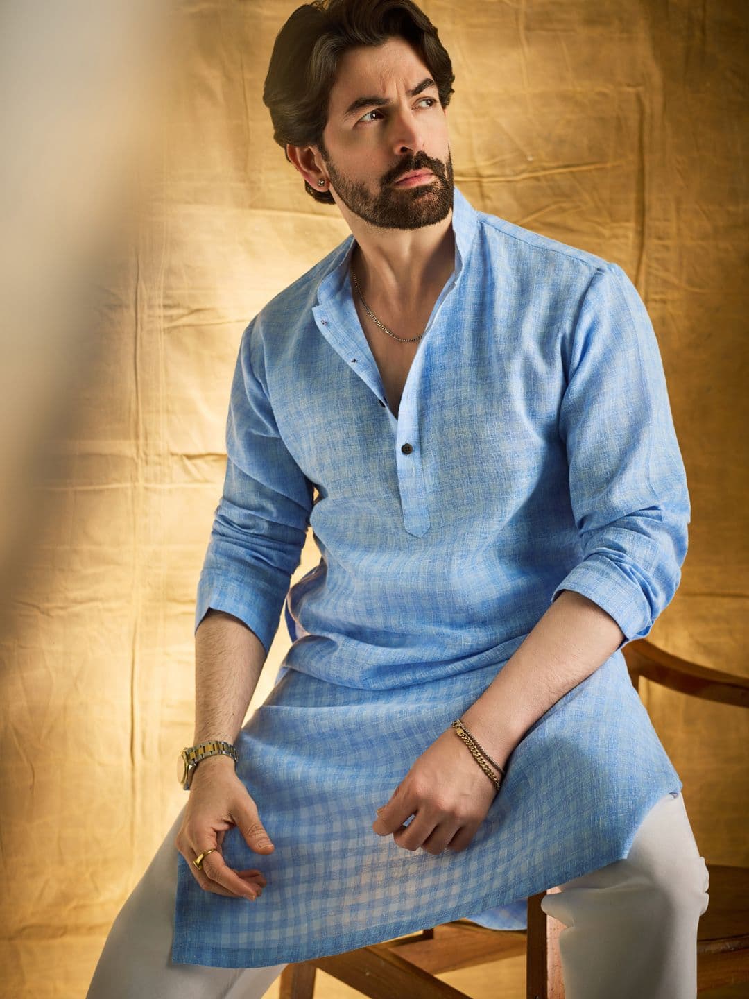 SOJANYA Checked Woven Design Mandarin Collar Straight Kurta - view 1