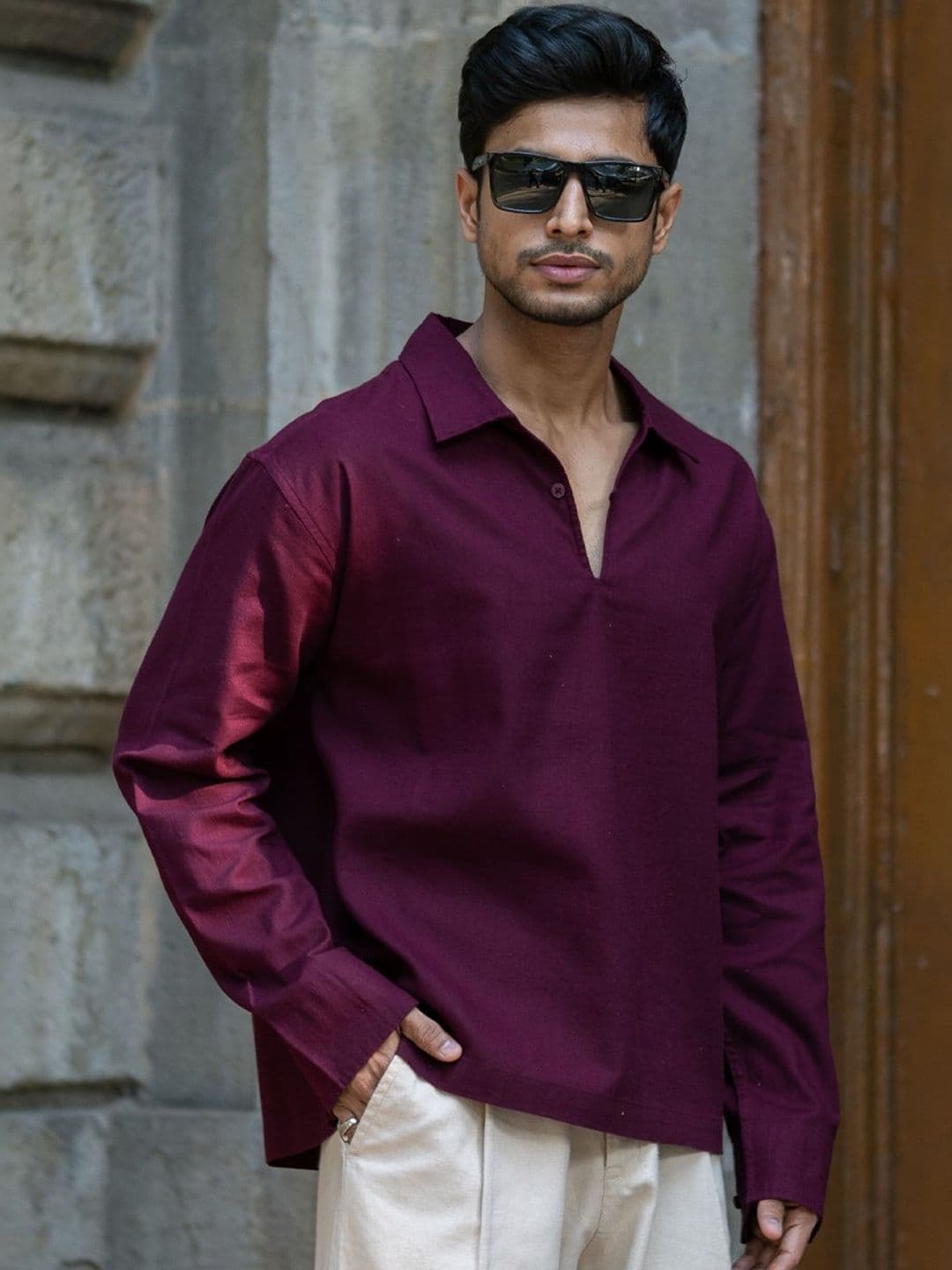 Powerlook Wine Lightweight Structured Kurta Shirts - view 1
