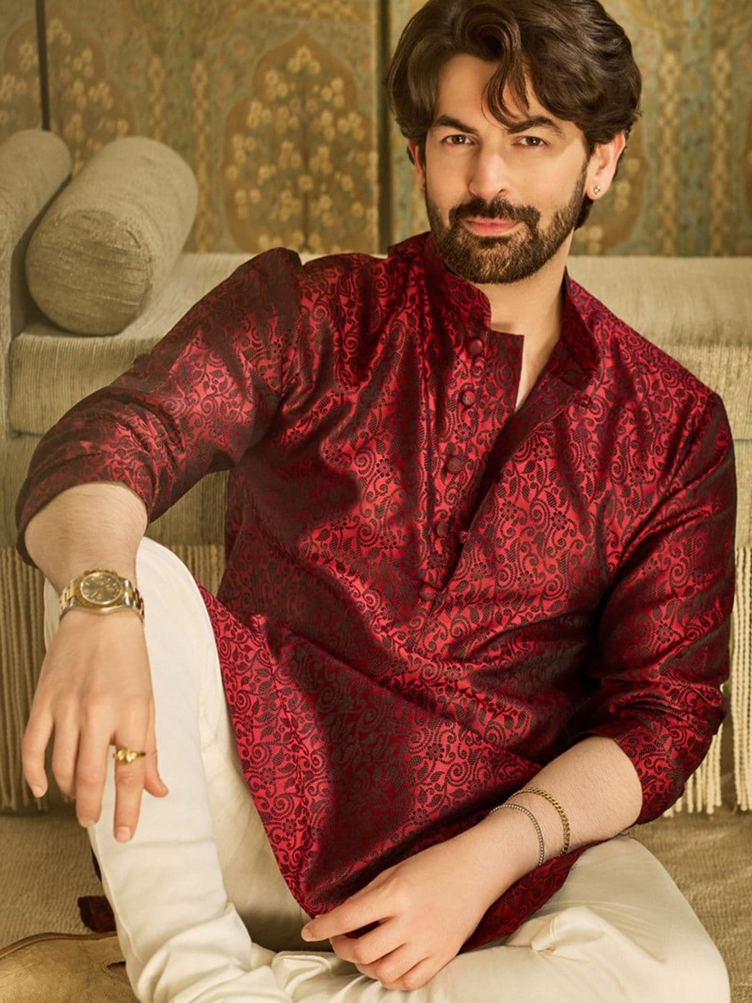 SOJANYA Ethnic Motifs Woven Design Mandarin Collar Straight Kurta - view 1