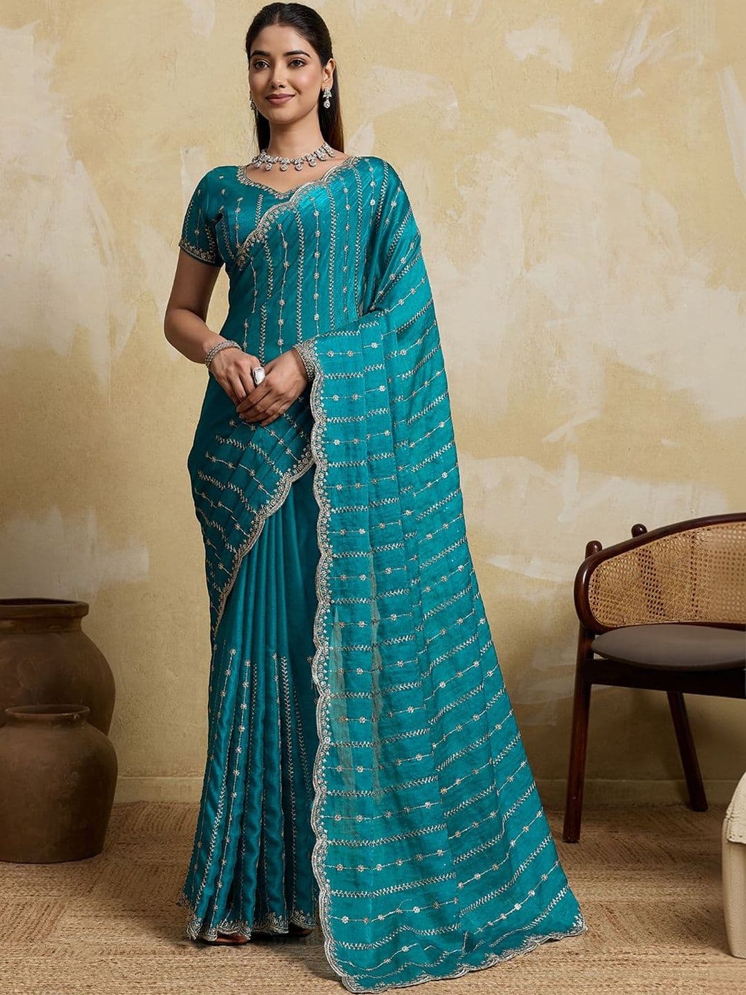 Moda Rapido Womens Rama Embroidered Organza Blouse Piece & Sarees - view 1