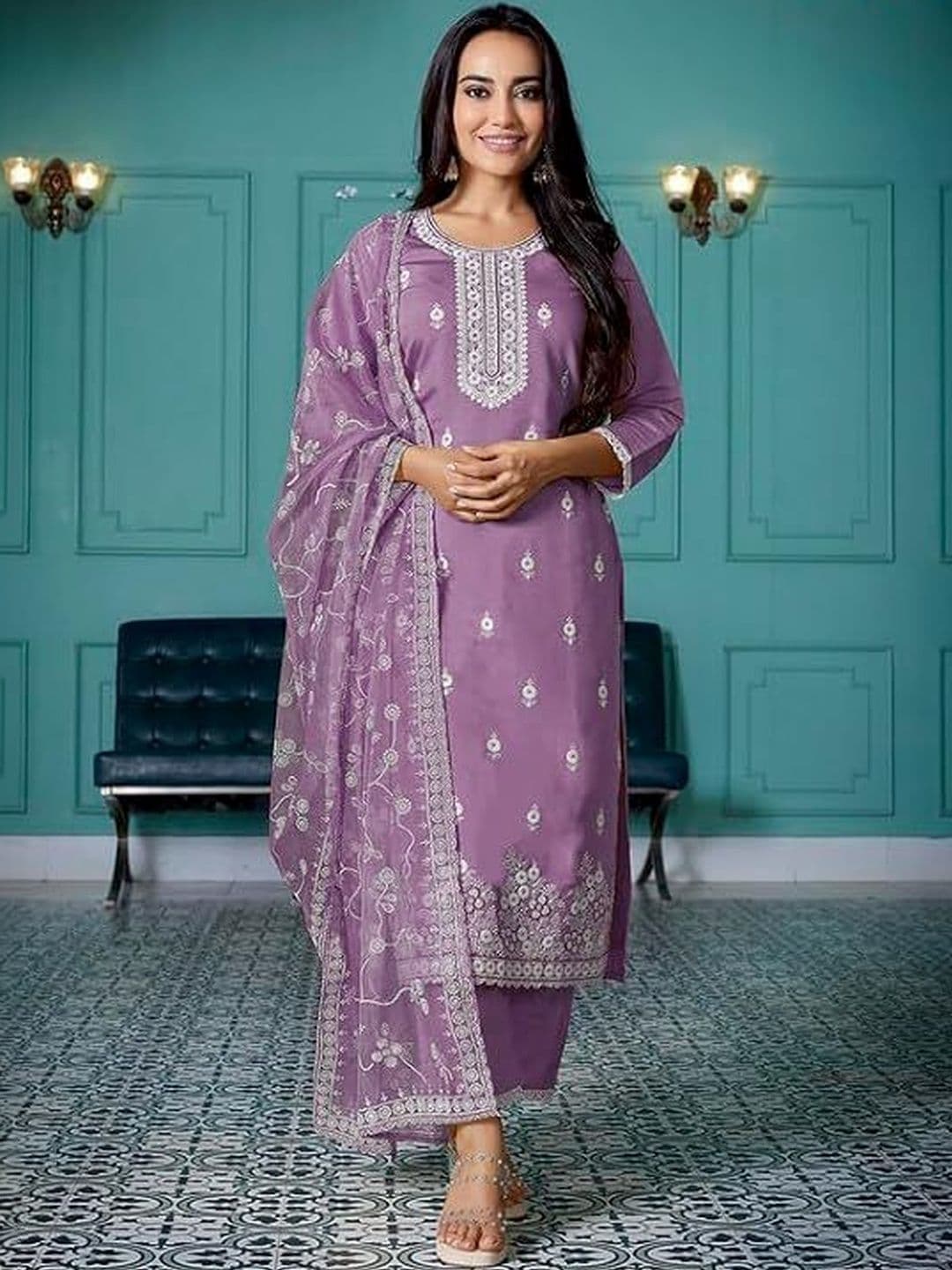 Tip Top Creation Women Floral Embroidered Regular Thread Work Kurta with Trousers & With Dupatta - view 1