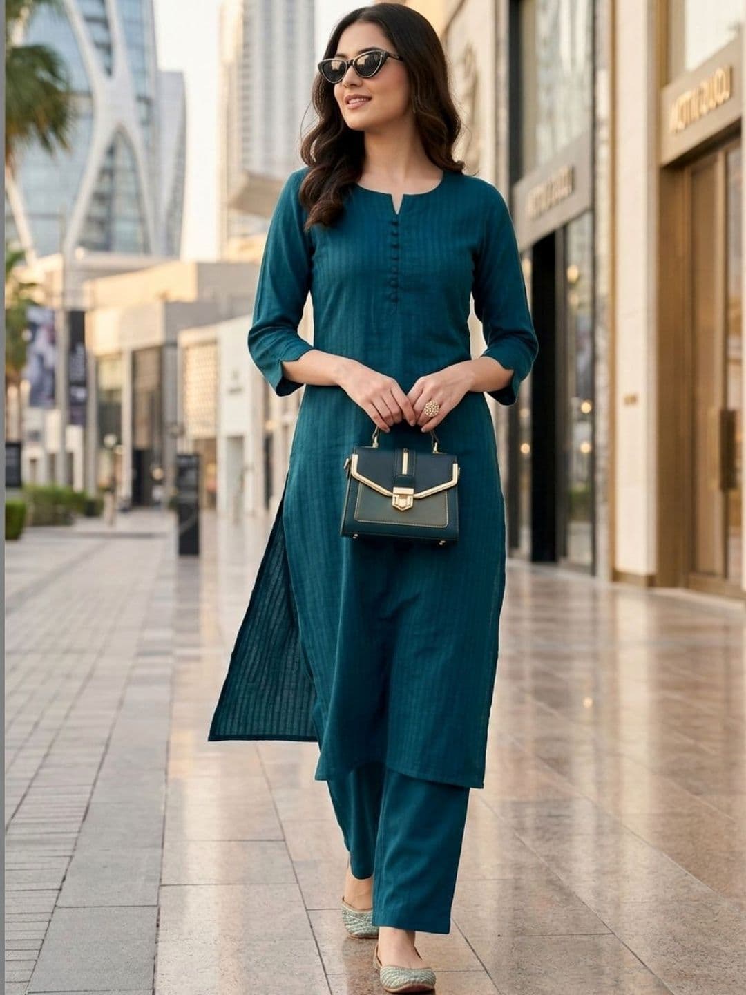 Milvia Women Striped Regular Kurta with Trousers - view 1