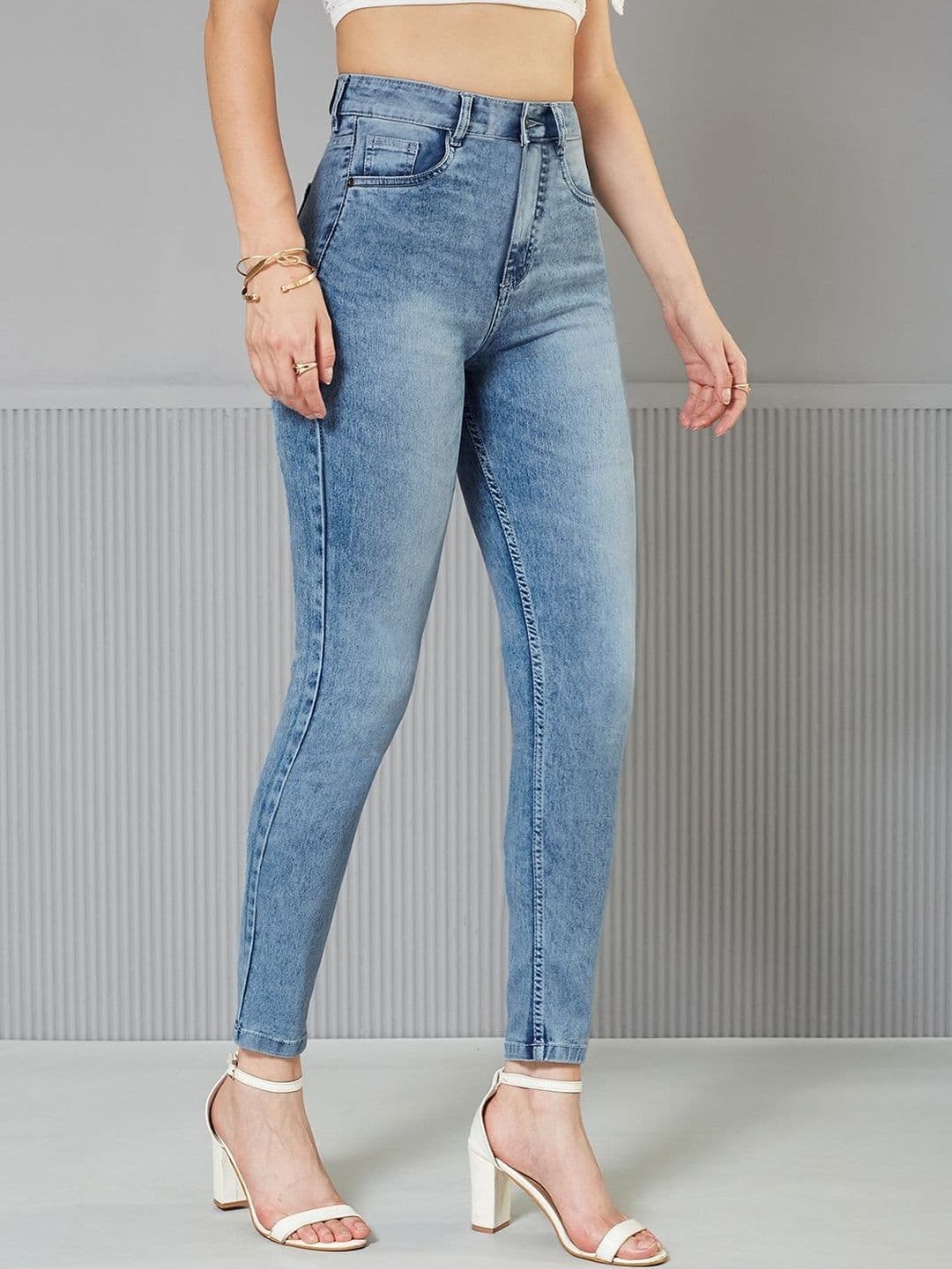 Miss Chase Women's Slim Fit High Rise Regular Length Light Wash Denim Stretchable Jeans - view 1