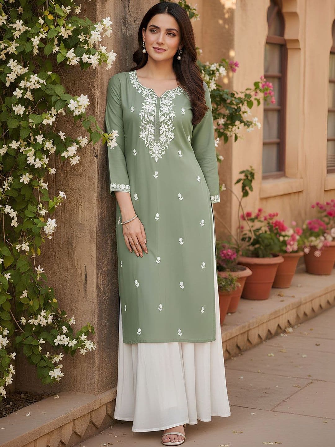 FORKEY Women Ethnic Motifs Embroidered Thread Work Kurta - view 1