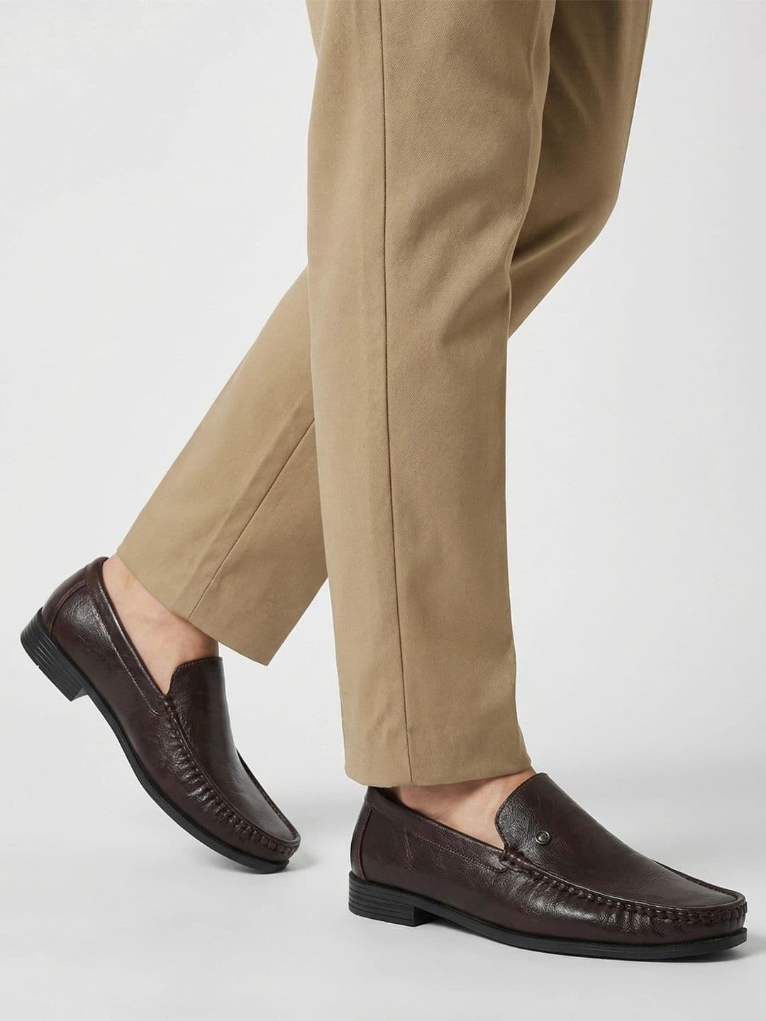 Styli Brown Round Toe Slip-On Loafers Formal Shoes - view 1