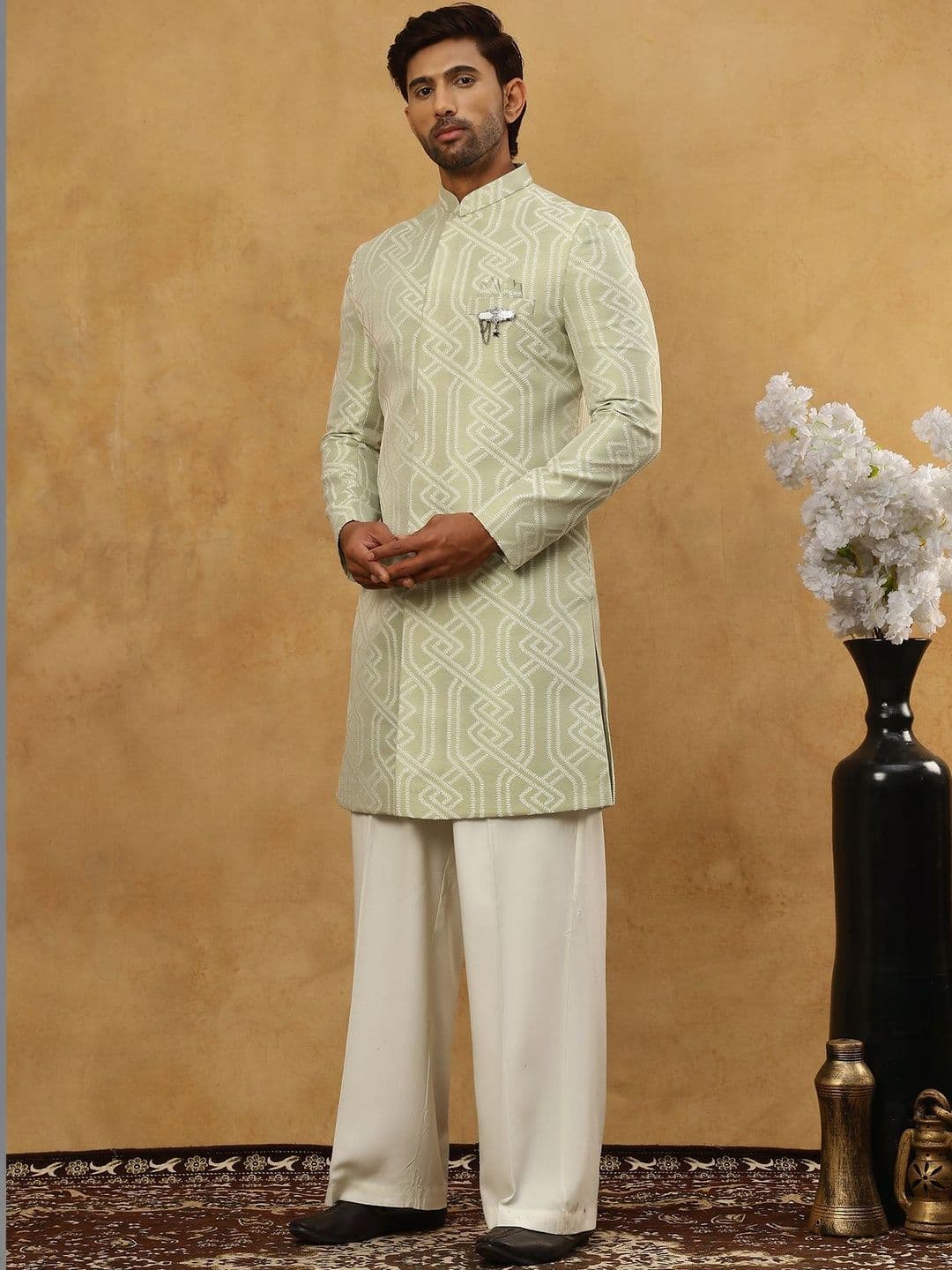 Jompers Embroidered Mandarin Collar Sherwani